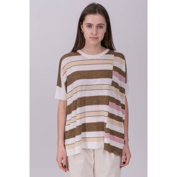  Футболка Woolrich W`S LINEN SS TEE/ROSE STRIPE Мануфактура outlet village 
